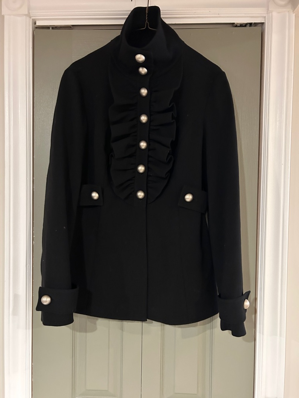 mac & jac Black Ruffled Front jacket with Silver Buttons